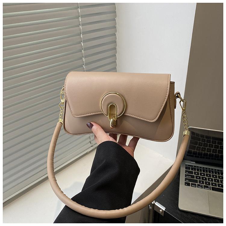 2025 Solid Color Lock Design, Foreign Texture, Fashionable Summer New Trendy Single Shoulder Crossbody Portable Small Square Women's Bag