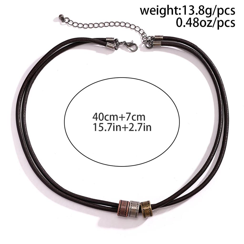 Simple Gun Black Color Wax Cord With Pendant Necklace for Men Small Round Rings Charm Choker Jewelry Collar Party Street