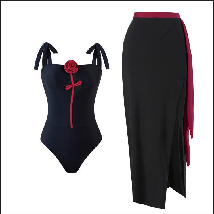 

Qiaojiayuan 2025 Купальник с открытыми плечами, цельный, с 3D-дизайном розы и двойными бретелями для женщин Extra Large