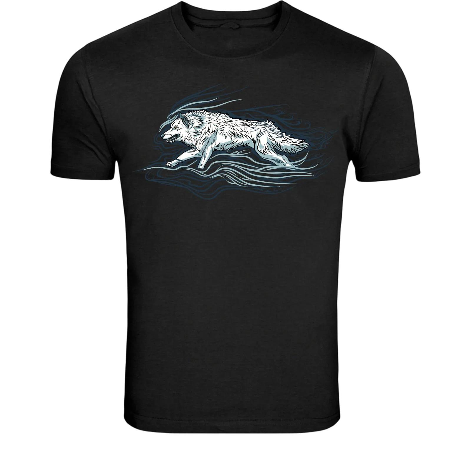 Running Spirit Wolf T-Shirt - Mystic White Wolf Energy Graphic Tee L