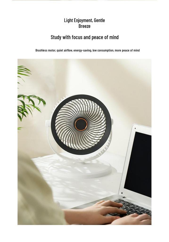 7-Inch Portable Wireless Telescopic Charging Fan with Silent Night Light, USB, Long Battery Life, Strong Wind, Desktop-Friendly
