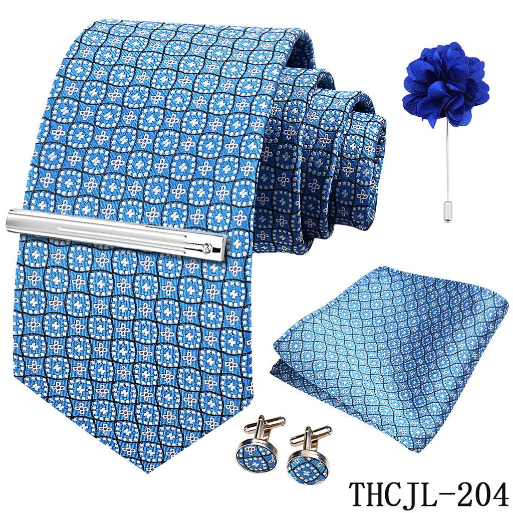 Men'S Business Dress Tie 5-Piece Groom Best Man Dress Accessories Gaowei Dense Jacquard Tie Worker