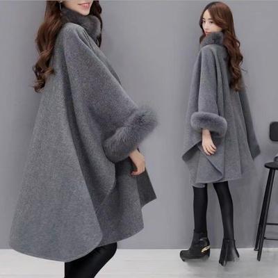 Women's Woolen Coat Artificial Fur Collar Western Style Self-cultivation Cloak Autumn and Winter Temperament Cloak Plus Size Autumn and Winter