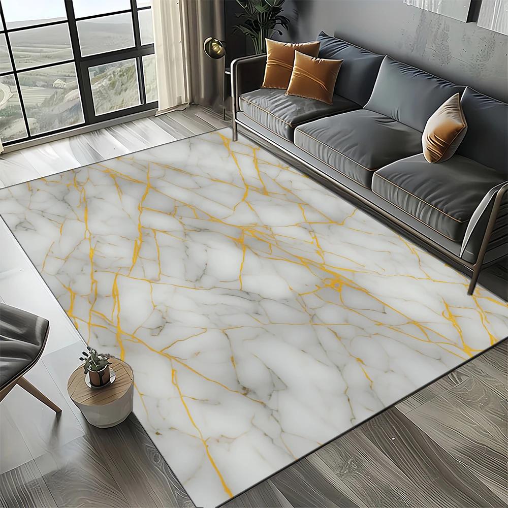 2025 New Style Fashion Marble Black White Gold Stone Carpet Rug for Living Room Bedroom Home Sofa Decoration,Non-slip Floor Mat