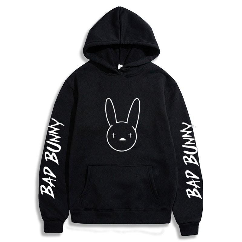Bad Bunny Print Fleece Hoodie Unisex Casual Pullover Streetwear Customizable Sweatshirt