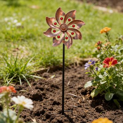 Metal Flower Wind Spinner Garden Kinetic Wind Sculpture Outdoor Retro Wind Spinner with Stake for Yard Lawn Decor