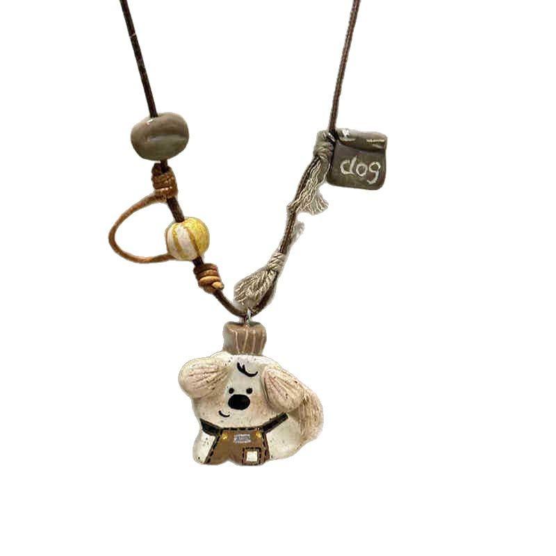 Mischievous and Cute Little Dog Necklace Niche Design High-end Necklace Accessory коричневый