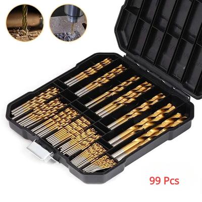 99 Pieces Titanium Twist Drill Bit Set, High Speed Steel, Size from 1/16" Up To 3/8", Ideal Drilling In Wood/Cast Iron Anti-rust