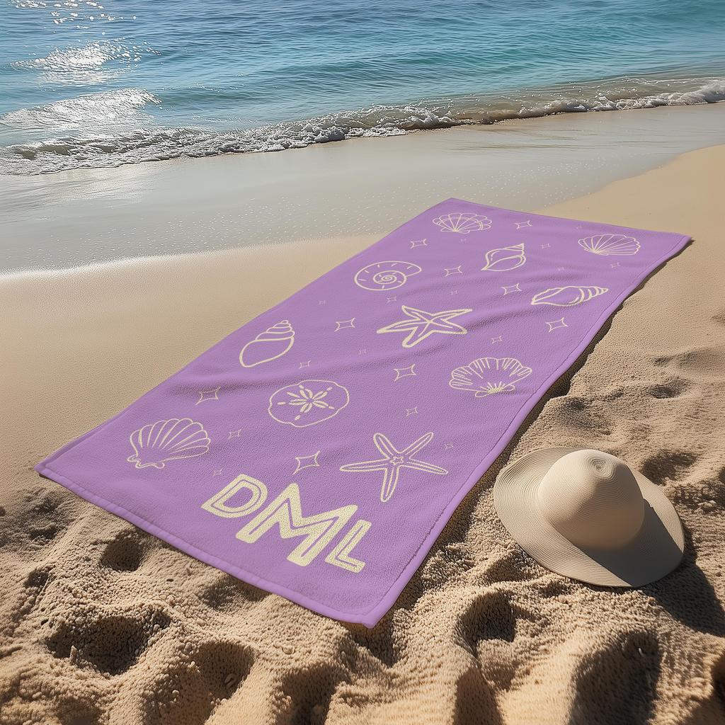 Personalized Seashell Beach Towel Portable Towel Name Customized Pool Towel for Summer Vacation Trip Camp Oversized Beach Towel