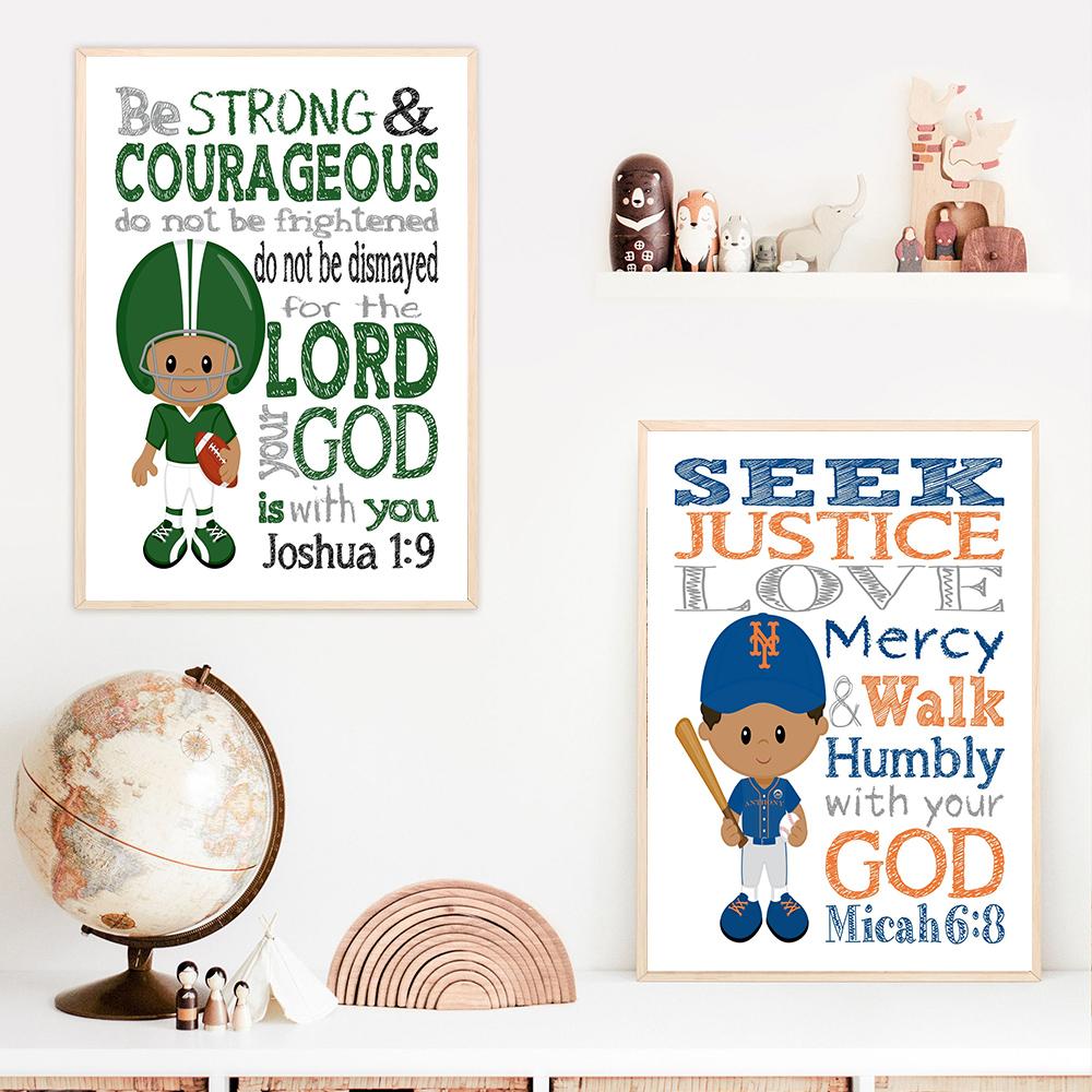 Bible Verse Posters and Prints African American Sports Christian Wall art Canvas Painting Nursery Pictures For Kids Room Decor