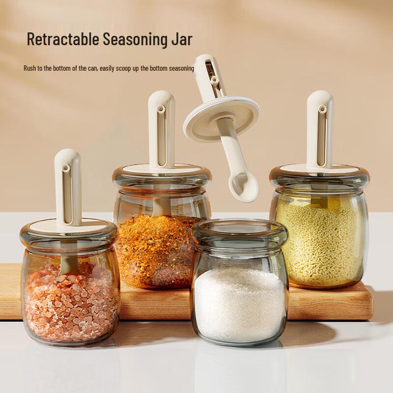 Glass Seasoning Jar with Integrated Spoon & Lid