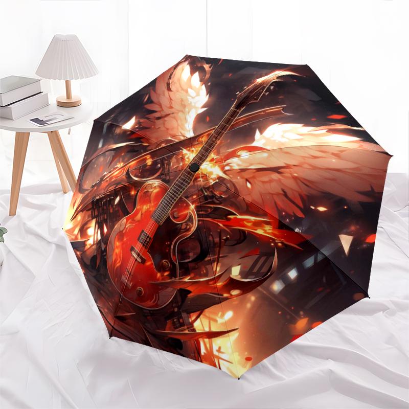 1 PC Automatic Folding Umbrella - Musical instruments Pattern, Portable & Foldable Design with 8 Ribs, Christmas Birthday Gifts