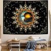 Ameyahud Moon and Sun Tapestry Spiritual Mandala Tapestry Black Flower Plant Tapestries Hippie Boho Tapestries Vintage Aesthetic Wall Hanging Decor