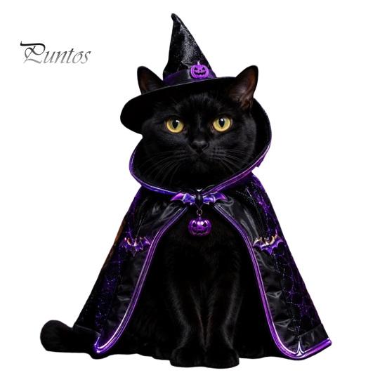 Cat Witch Hat Set Halloween Costume, Cute Ghost Cloak, Funny Pet Costume for Small Pets Festival Outfit, Kitty Cosplay Cape Holiday Party Accessories
