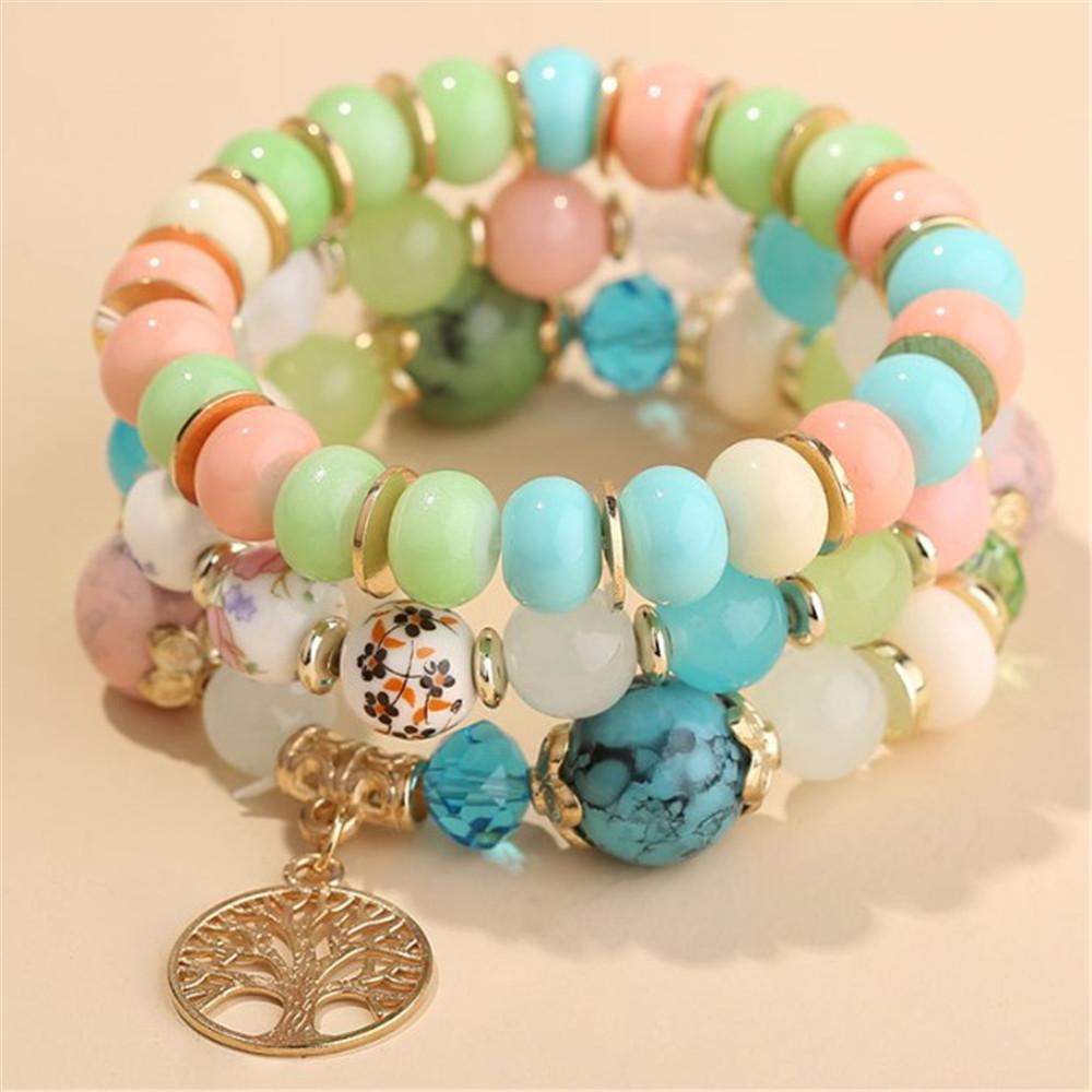 DIEZI Bohemian White Crystal Beads Strand Bracelets For Women Girls Ethnic Tree Of Life Charm Wrap Bracelet Pulseira Feminina