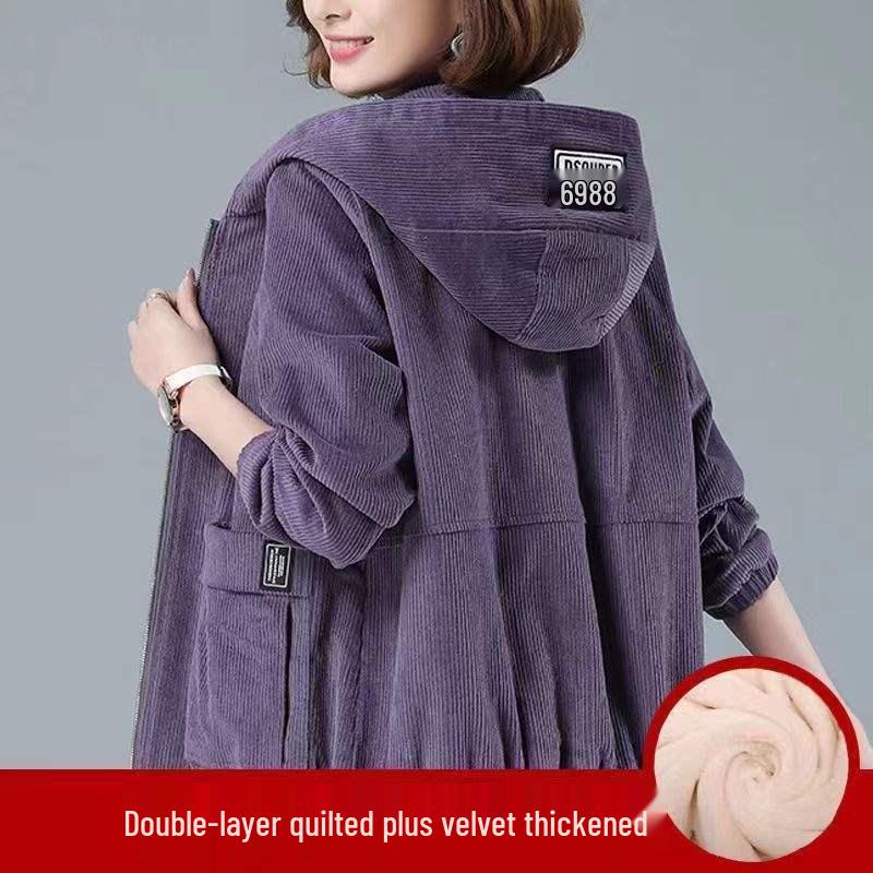 Women's Winter Corduroy Jacket with Fleece Lining, Slimming & Loose Fit, Designed for Moms