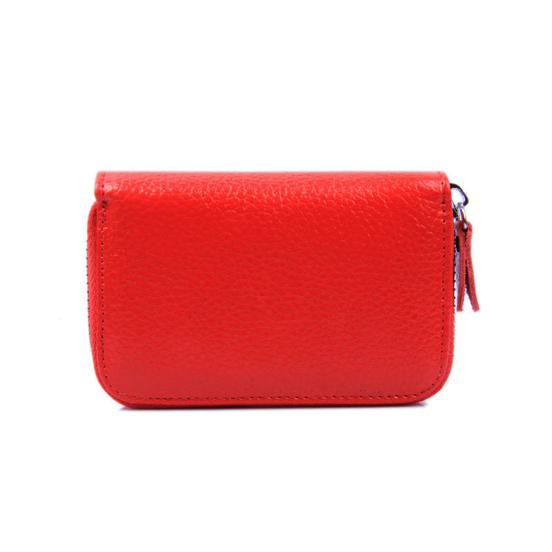 Cartera para tarjetas de cuero genuino para mujer, monedero pequeño con forma de almohada para mujer, tarjetero con cremallera rojo