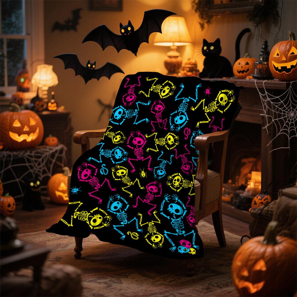 1pc Blue Halloween Blanket Pumpkin Ghost Print for Sofa Chair Skin-Friendly Soft Blankets New for Home Halloween Decoration