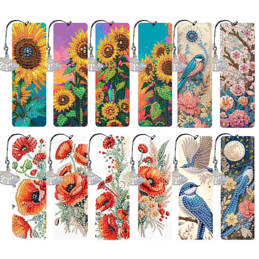 12Pcs Animal Landscape DIY Diamond Art Bookmark Irregular Shaped Diamonds Diamond Art Painting Bookmark for Reading Enthusiasts