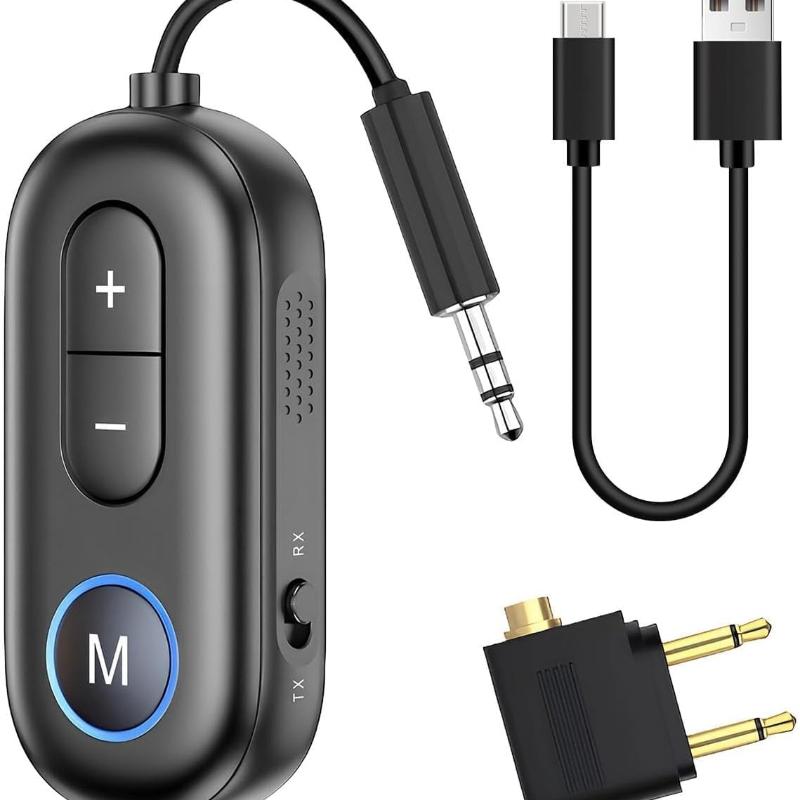 

Bluetooth 5.3 Передавач Приймач 2 в 1 Подвійне підключення Бездротовий Aux Bluetooth Адаптер Сумісний з 2 AirPods та Бездротовими Навушниками для Телевізора чорний