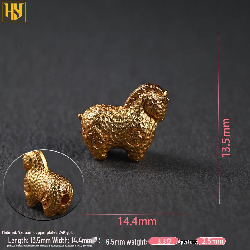 24k Gold-Plated Brass Zodiac Horse Pendant - Chinese Style DIY Jewelry Necklace Accessory