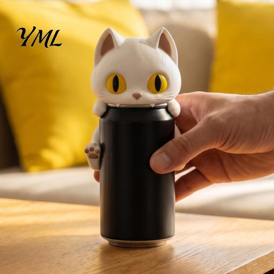 Creative Office Desk Accessory 3D Printed Bat Can Holder, Funny Cartoon Vampire Cat Stand Cute Rack for Standard Soda Cans, Halloween Desktop