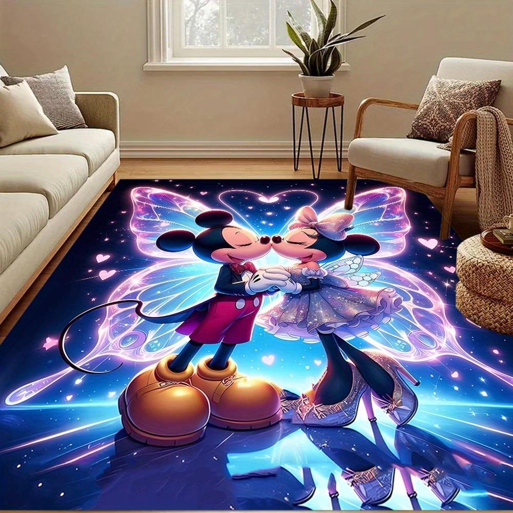 1 ks Koberec s motivem Mickey Mouse a Minnie, Kusový koberec, Ložnice a Herní pokoj, Odolný, Odolný proti skvrnám a Snadno čistitelný, Obývací pokoj