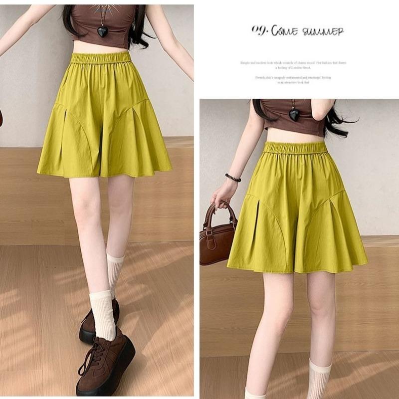 Summer Women Shorts Elastic Waist Wide Leg Loose Fit Casual Short Pants