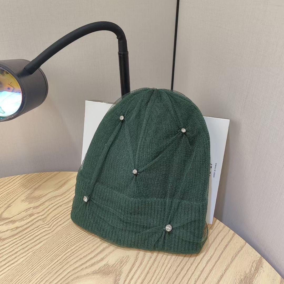 

New Fashion Mesh Warm Rhinestone Wool Hat for Women In Autumn and Winter Thickened Ear Protection Head Cold Hat Korean Version Knit Hat Trend