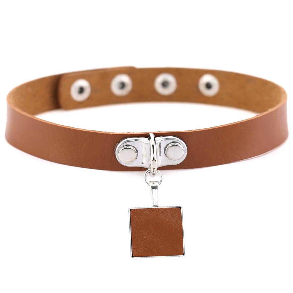 DIEZI Sexy Lignt Brown PU Leather Necklace Women Men New Harajuku Gothic Vintage Heart Chain Choker Statement Necklace Jewelry