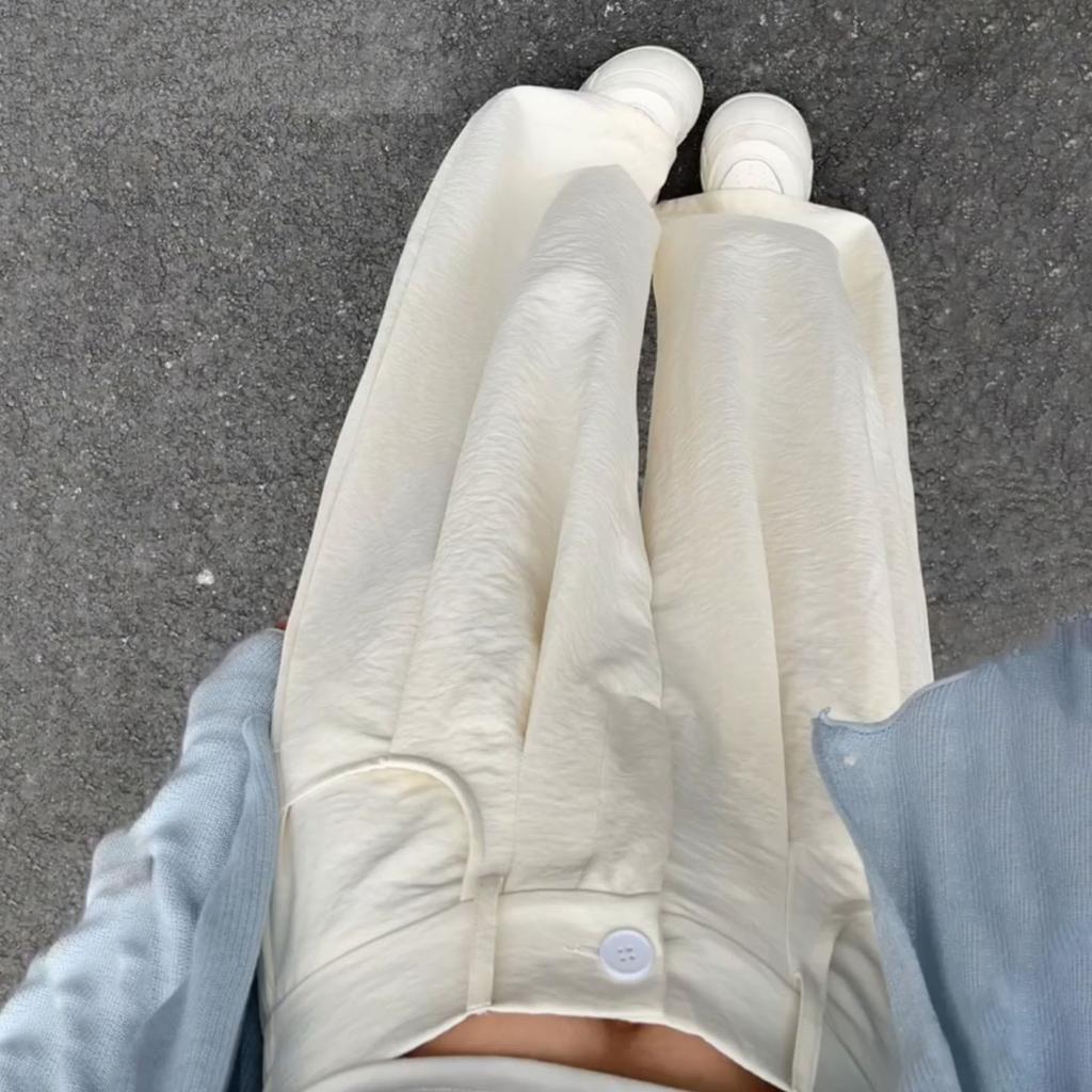 White Wide-Leg Pants for Women - Summer Drapey High-Waisted Loose Slimming Tailored Trousers