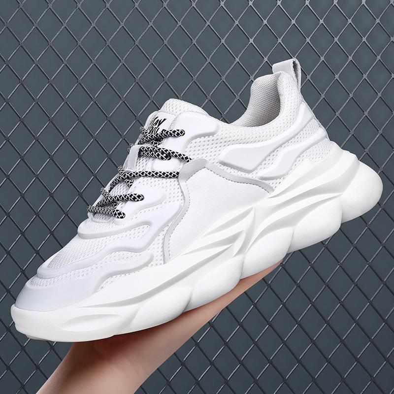 

Мужская обувь 2025 года, новые летние туфли для пап на платформе, универсальные дышащие сетчатые спортивные и повседневные туфли, мужские туфли белого цвета 44