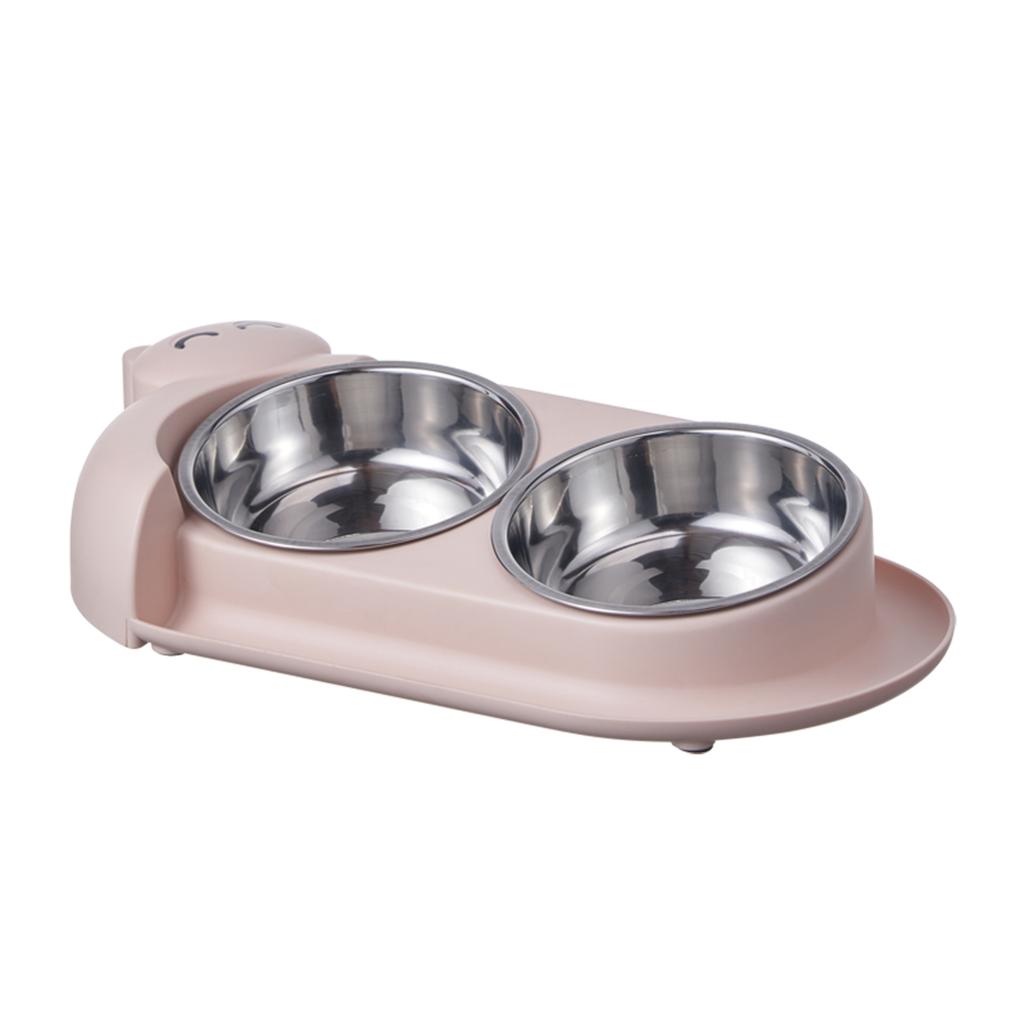 One Piece Multifunctional Pet Double Bowl Cartoon Containing Stainless Steel Bowl Pet Food Utensils Pet Feeding Water Feeding
