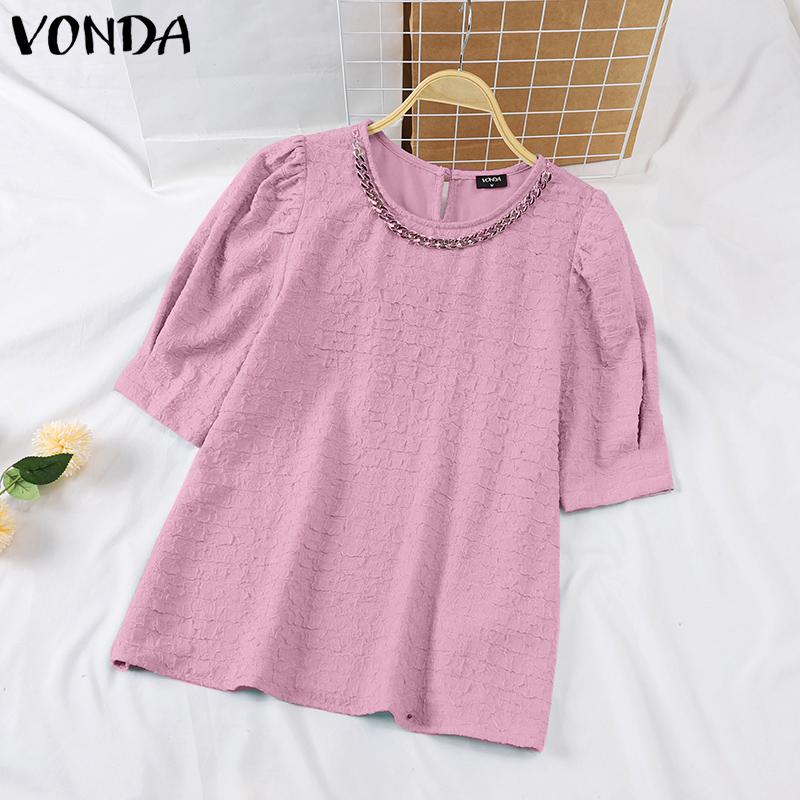 

VONDA Летние женщины Сращивание слоеных топов с коротким рукавом