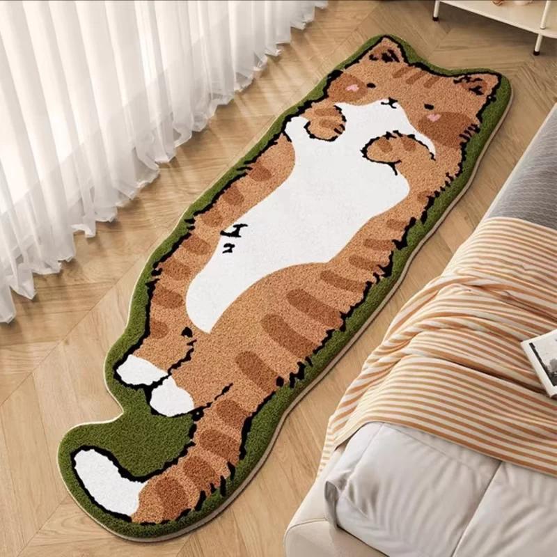 VIKAMA Cartoonish Cute Cat Bedroom Carpet, Living Room Sofa Cushion, Soft and Fluffy Long Strip Bedside Blanket, Home Decoration