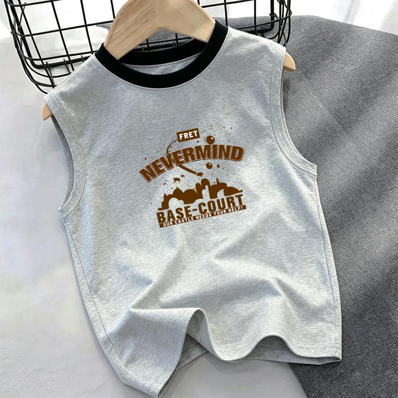 Boys' Trendy Contrast Color Sleeveless Cotton Top (Ages 6-15)