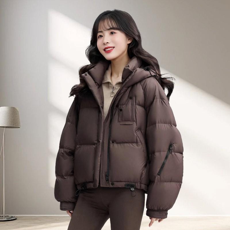Womens Short Puffer Jacket With Duck Down Fill Warm Loose Fit Winter Commute Daily Wear