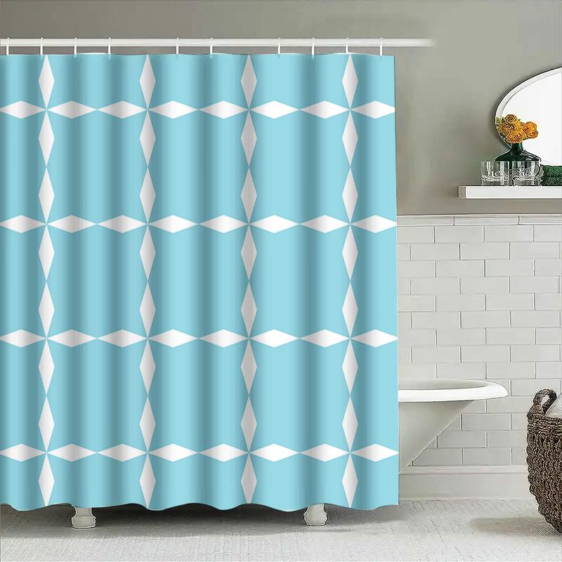 Blue White Geometric Shower Curtain Modern Bath Decoration For Home Decor Bathroom Accessory Rectangular Shape Pattern Water Res