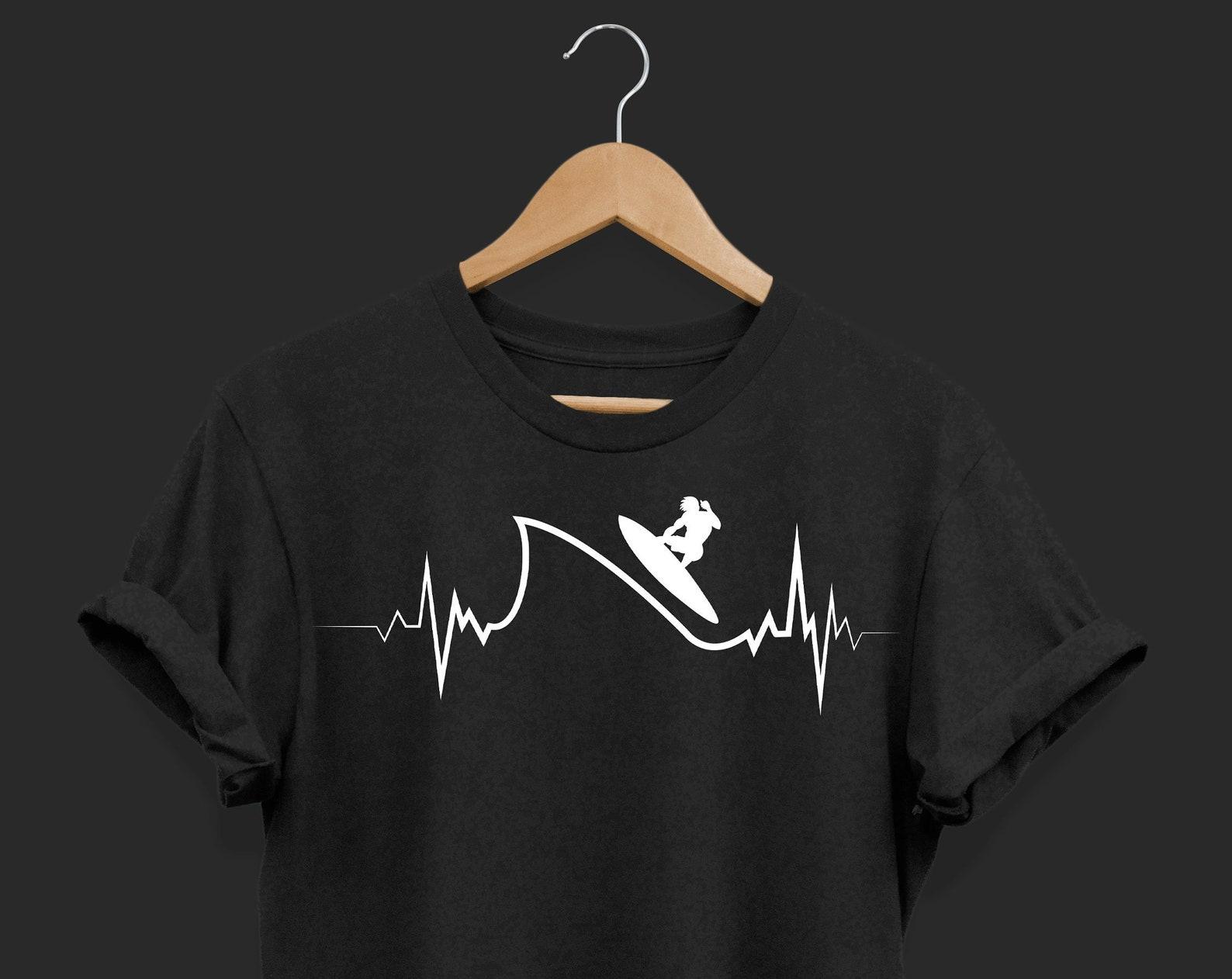 Heart Pulse Love Heartbeat Surf Art Beach Surfer Hawaiian Wave Surfing T-shirt, Vacation Ocean Beach Lover Gift, Surfboard, Surfboarder, 120