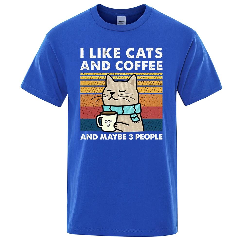 I Like Cats And Coffee Street Funny T-Shirt For Fashion Casual Loose Cotton Clothing Crewneck Breathable Tshirt Hip Hop Tees