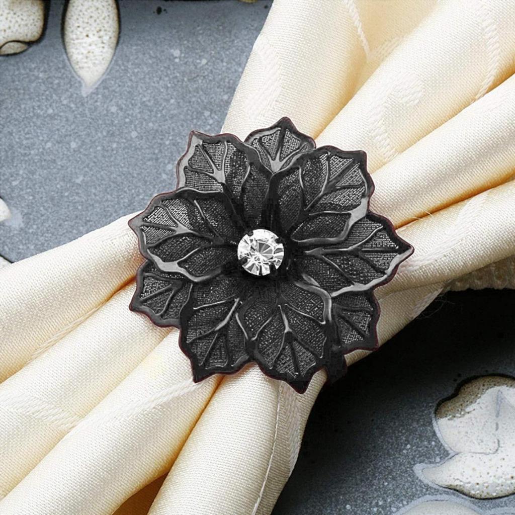 10pcs Napkin Rings Alloy Hollow Out Flower Napkin Holder Dinning Table Napkin Ring for Dinner Parties Wedding Banquet Family Gatherings Table Decor