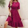 European and American Summer New Women's Elegant and Fashionable Waist Polka Dot French Crew Neck Short-sleeved Dress