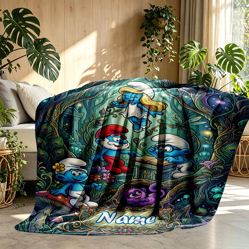 Custom Name Personalized The Smurfs Print Blanket, Home Decor, Bedroom, Sofa, Camping, Couch, Gifts for Birthday Christmas