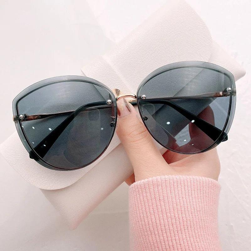 High Quality Women'S Oval Rimless Sunglasses Lady Metal Cay Eye Shades For Women Driving Glasses Sonnenbrille Dames