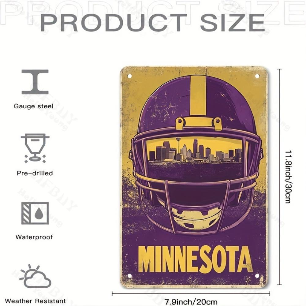 

Винтажный металлический знак футбольного шлема Миннесоты 8x12 дюймов Идеально подходит для декора дома, бара, офиса Идеальный подарок для любителей спорта 20x30cm белый