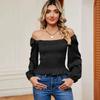 2024 European & American Spring/Summer Off-Shoulder Ruffle Smocked Long Sleeve Slimming Top for Women
