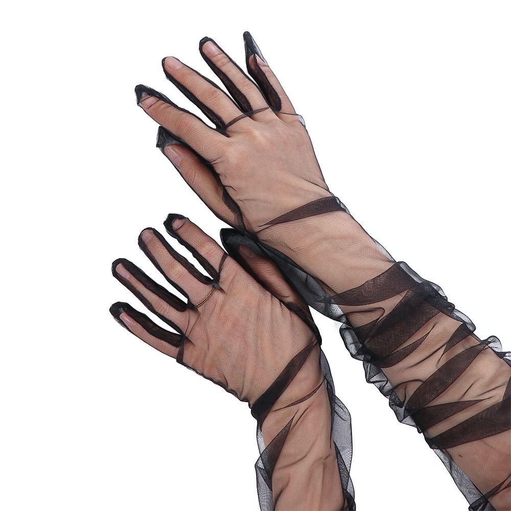 Silky Fashion Women Elbow Sheer Tulle Thin Gloves Lace Mitten Women Gloves Five Fingers Mitts