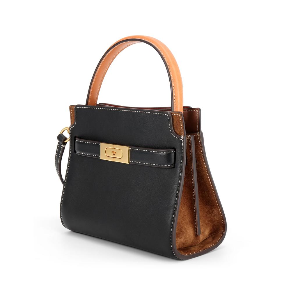 Tory Burch Tory Burch Lee Radziwill Cow Leather Shoulder Bag, Crossbody Bag, Handbag Mini Women's Black & Black Gold 75662-001