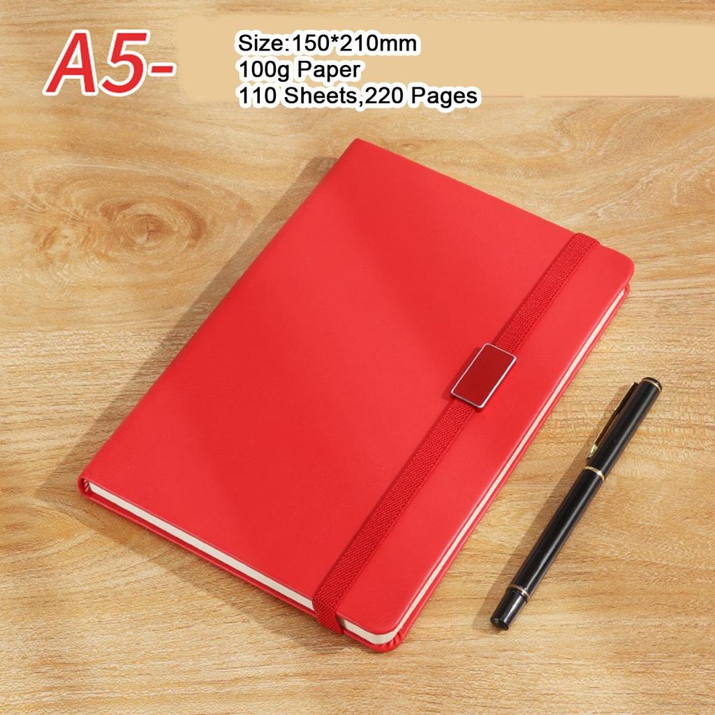 A5 leather business notebook, with strap design, work meeting record book, subject notebook, thickened student diary, lined pages