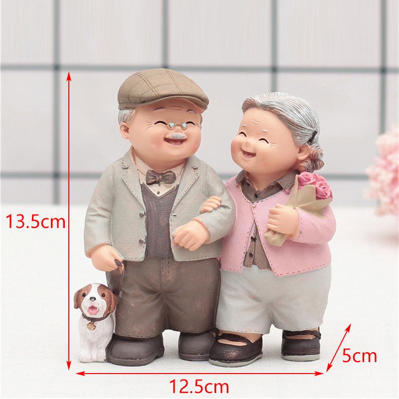 Grandparents Figurines Elderly Couple Figurines Craft Night Light Miniature Sweet Ornament Love Statue Bedside Decor Accessories
